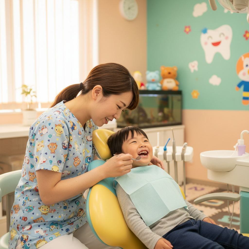 笑顔のお子さまと歯科衛生士